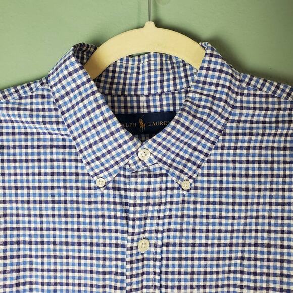 Ralph Lauren Men's Blue White Plaid Long Sleeve Button Down Shirt Size XL - Picture 5 of 5